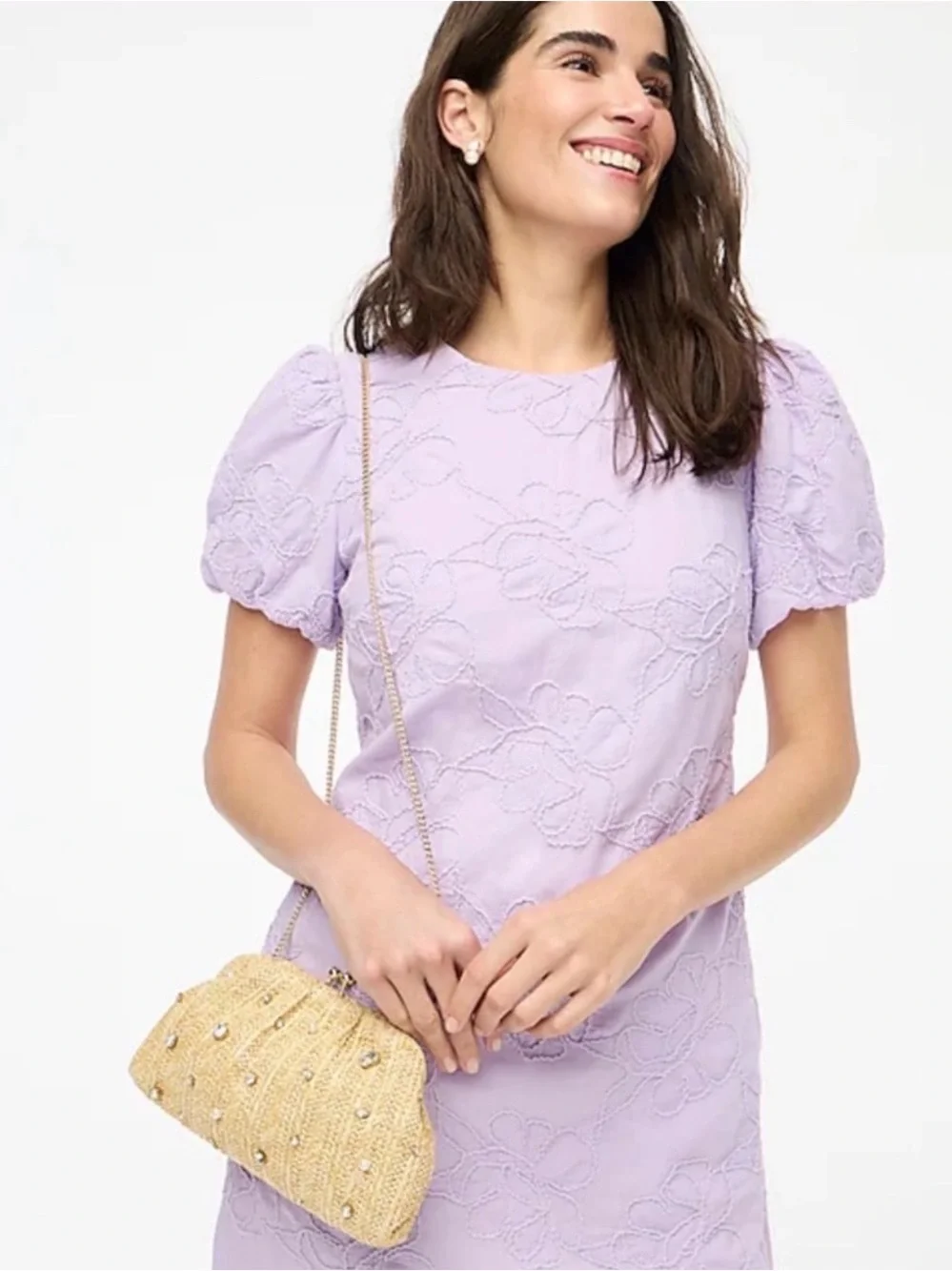 J. Crew Purple Lilac Eyelet puff-sleeve Cotton Mini Dress sz 14